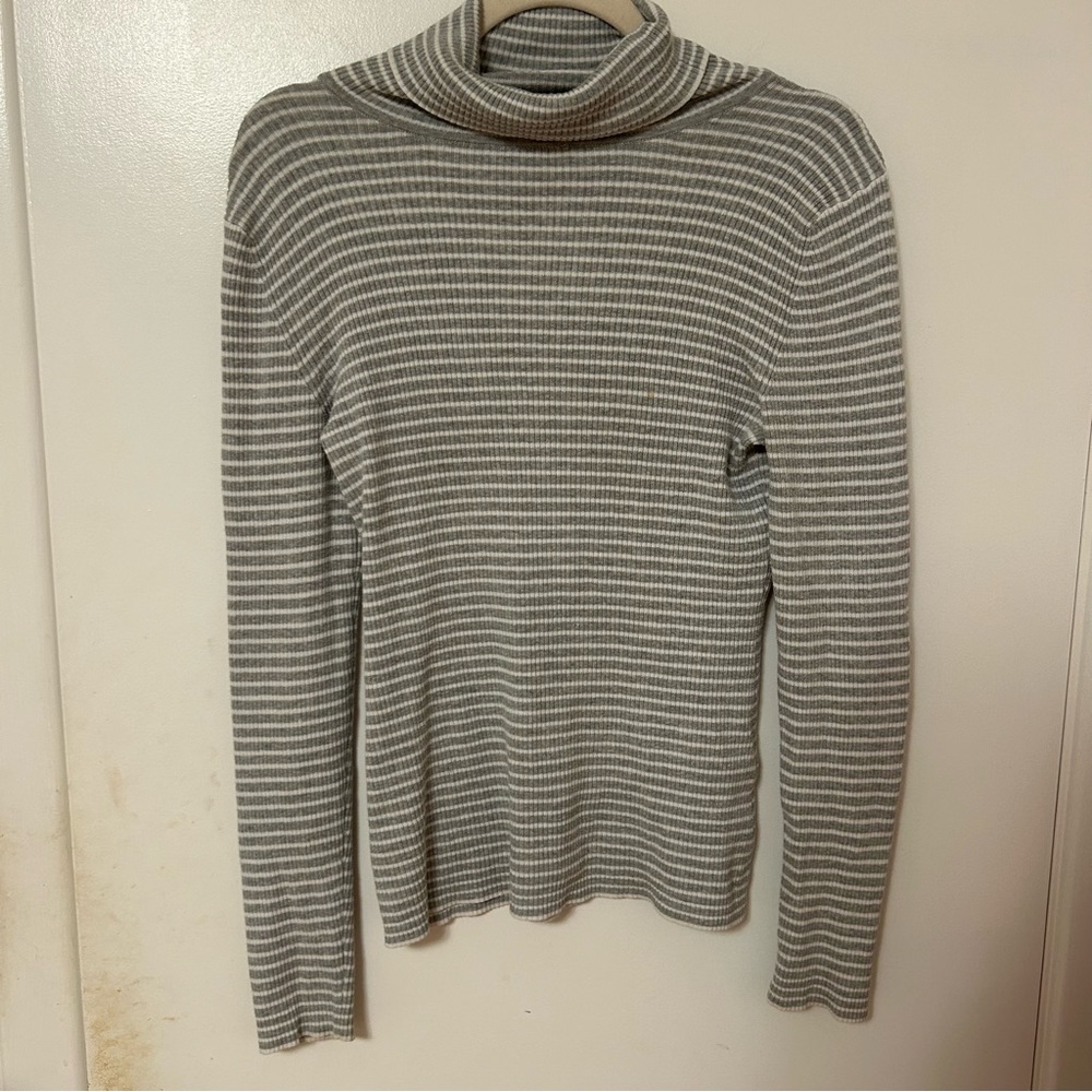 Grey and White Gap Striped Turtleneck